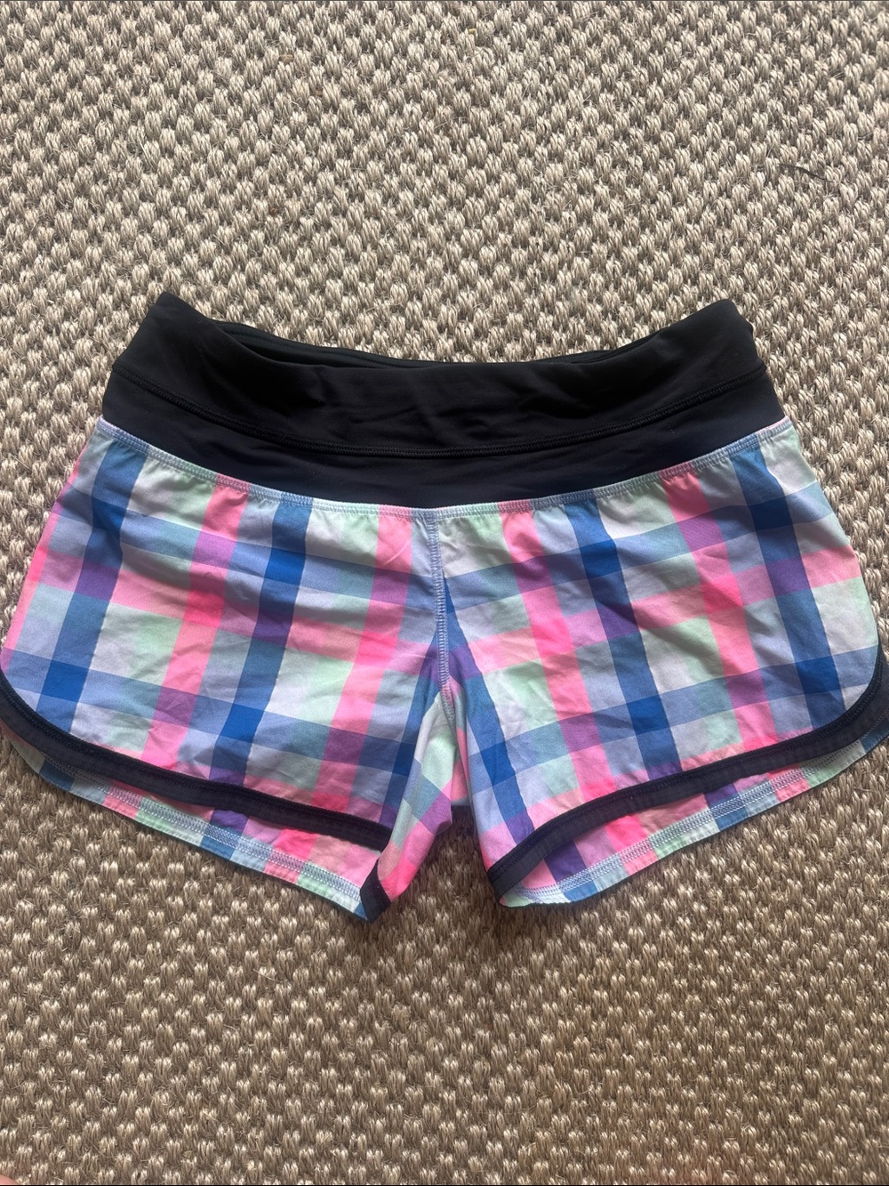 Lululemon 4 Plaid Pastel Athletic Shorts with Black Waistband